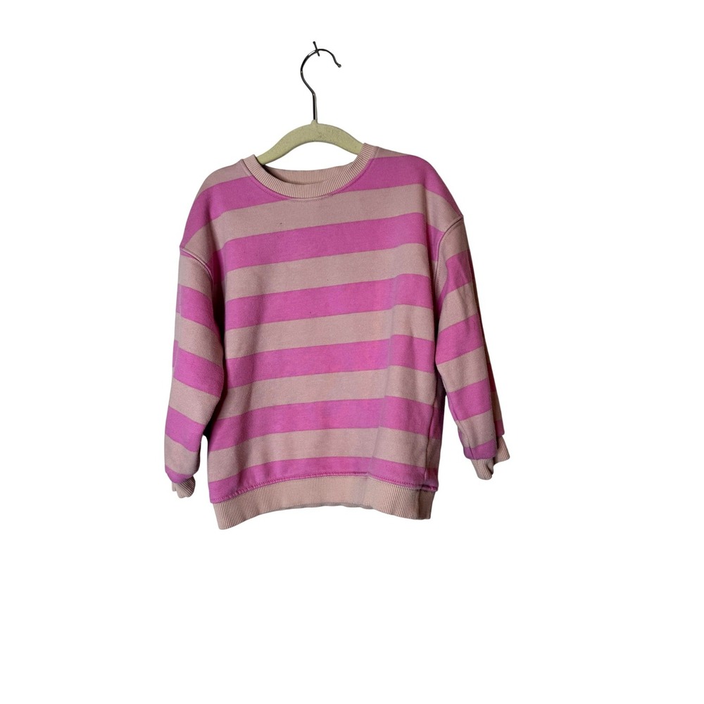 Zara‎ Sweatshirt Kids 5 Years Pink Stripe Fleece Pullover Crewneck Girls Boys